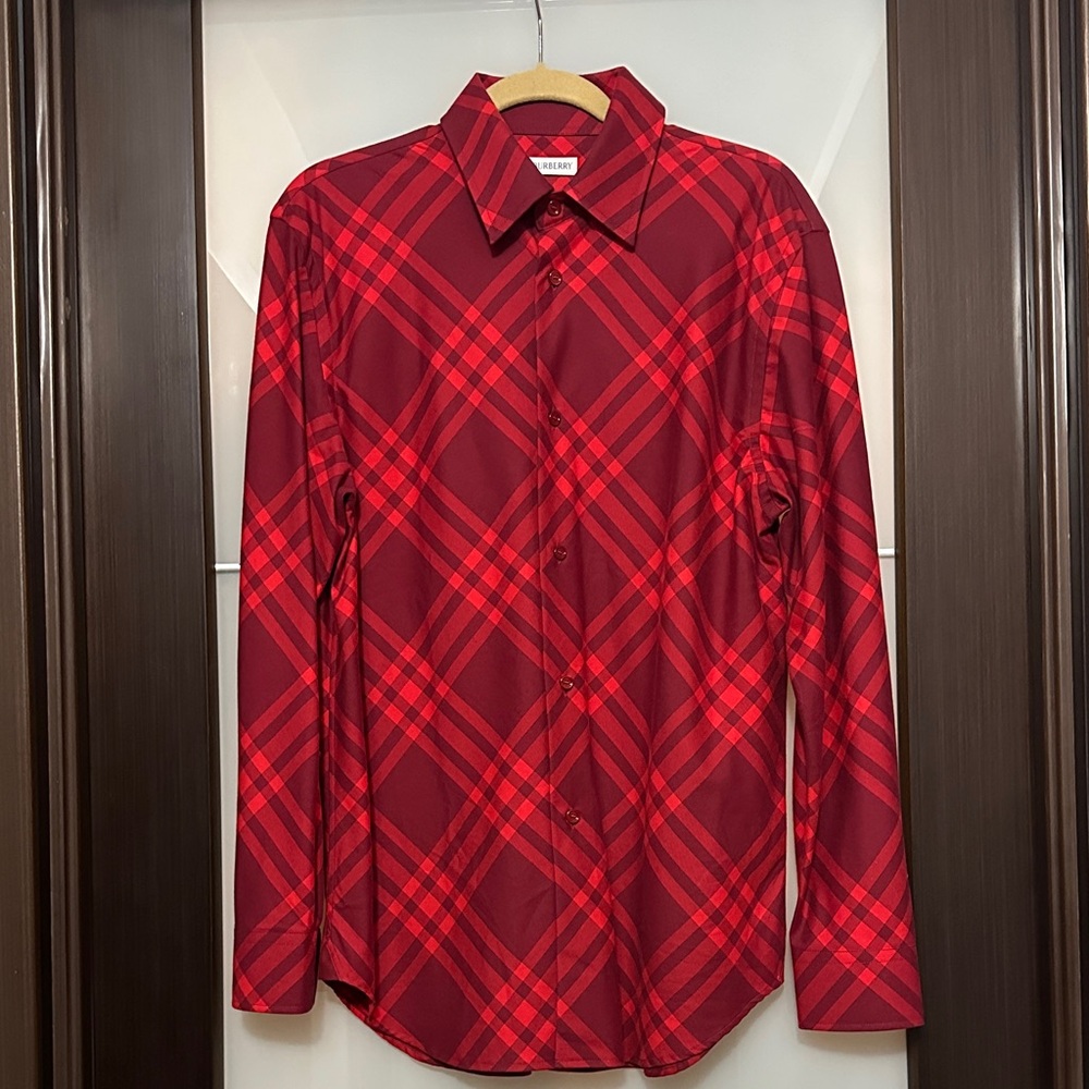 Burberry Men's Red Plaid Button Down Shirt